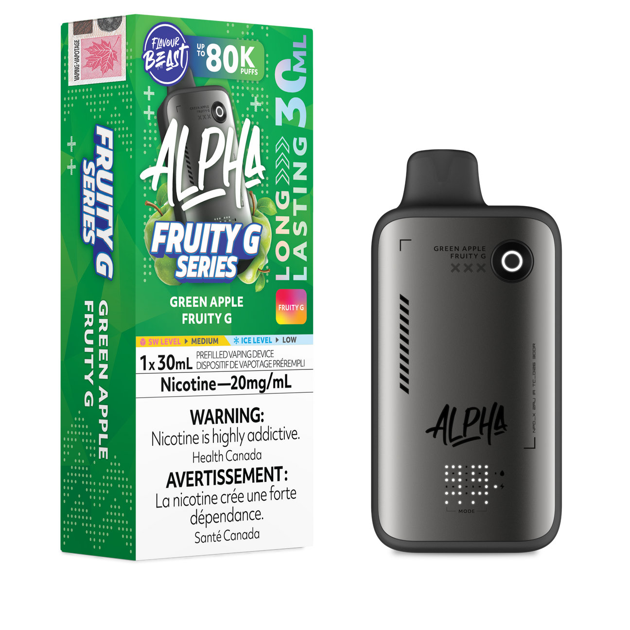 Flavour Beast Alpha 80K Disposable Vape Green Apple Fruity G Series disposable vape with up to 80,000 puffs