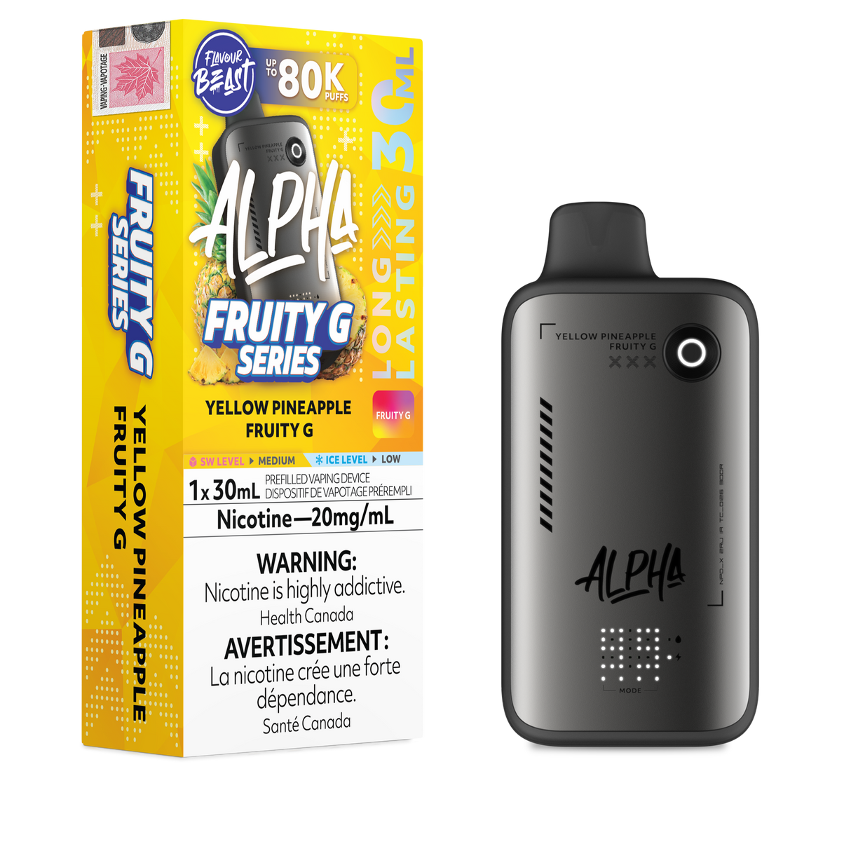 Flavour Beast Alpha 80K Disposable Vape Yellow Pineapple Fruity G disposable vape with up to 80,000 puffs