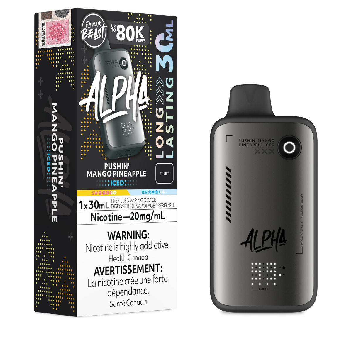 Pushin Mango Pineapple Iced Flavour Beast Alpha 80K Disposable Vape 80000 puffs disposable vape
