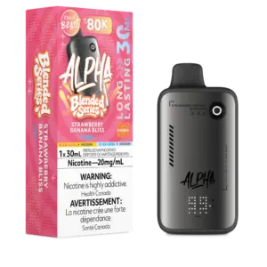 Strawberry Banana Bliss Iced Flavour Beast Alpha 80K Disposable Vape with strawberry banana flavour