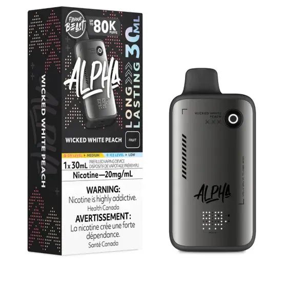 Wicked White Peach Flavour Beast Alpha 80K Disposable Vape with white peach flavour