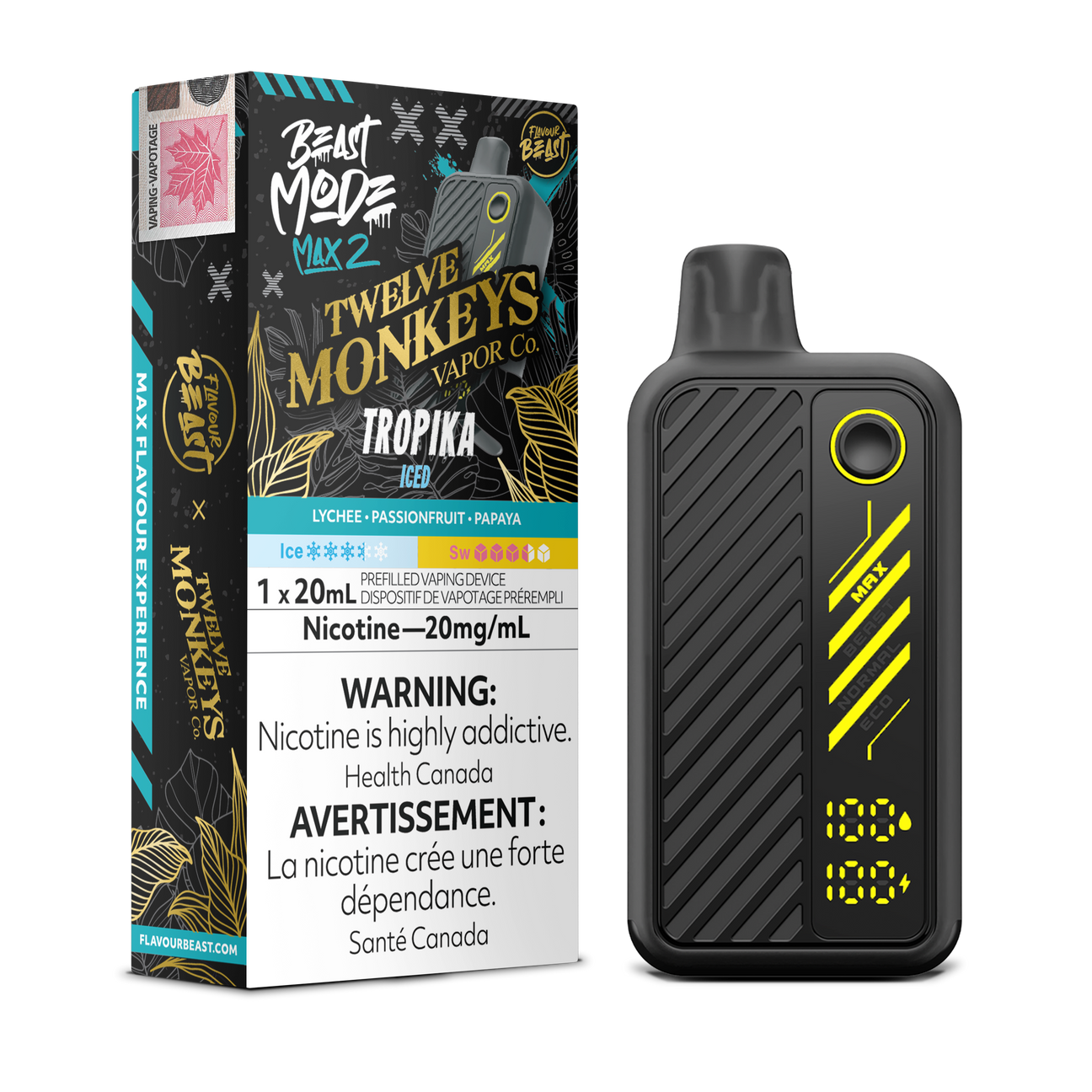 Flavour Beast Beastmode Max 2 x Twelve Monkeys – Tropika Iced, 20mg/mL, 20mL e-liquid.
