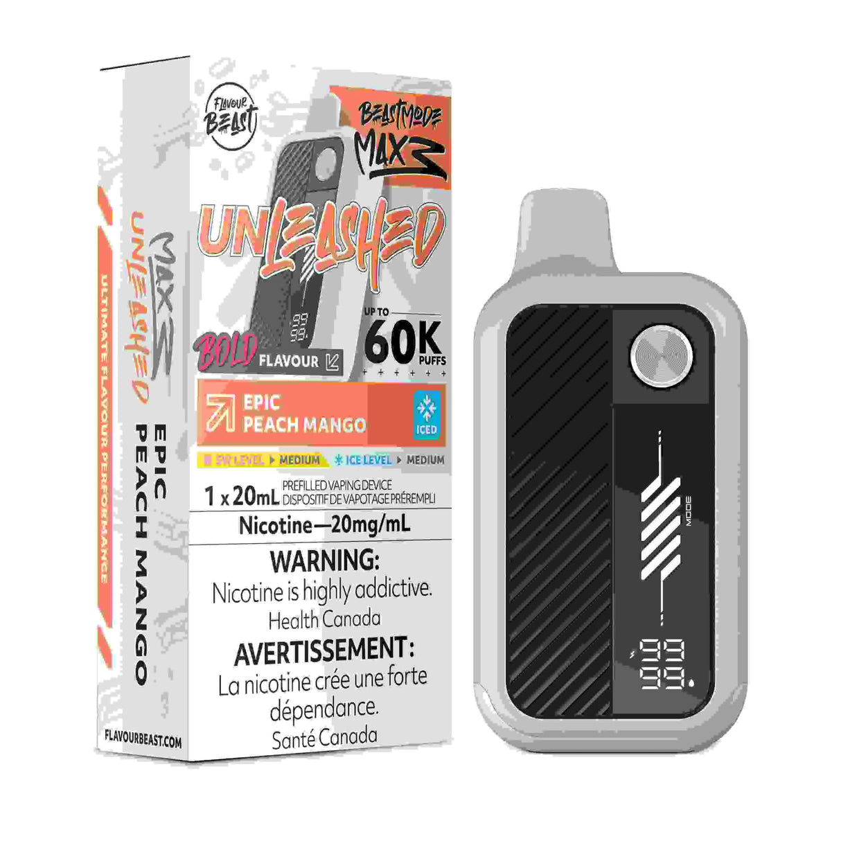 Epic Peach Mango Flavour Beast Mode Max 3 60,000 puff disposable vape