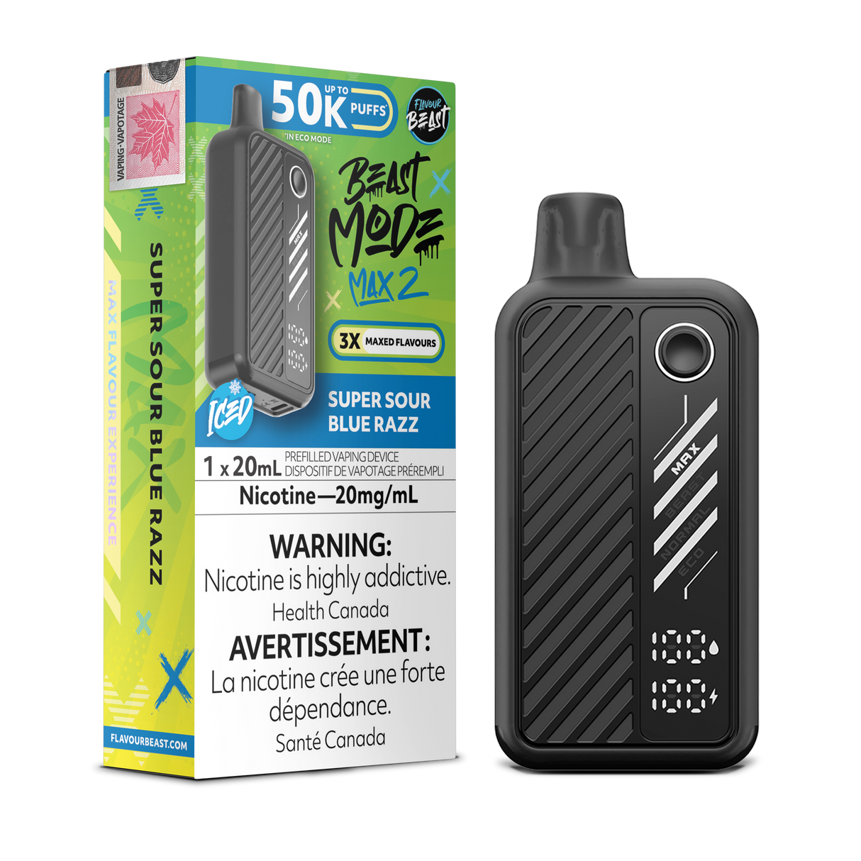 Super Sour Blue Razz - Flavour Beast BeastMode Max 2 50K Disposable Vape - 20mL - 20mg/ml Nicotine strength