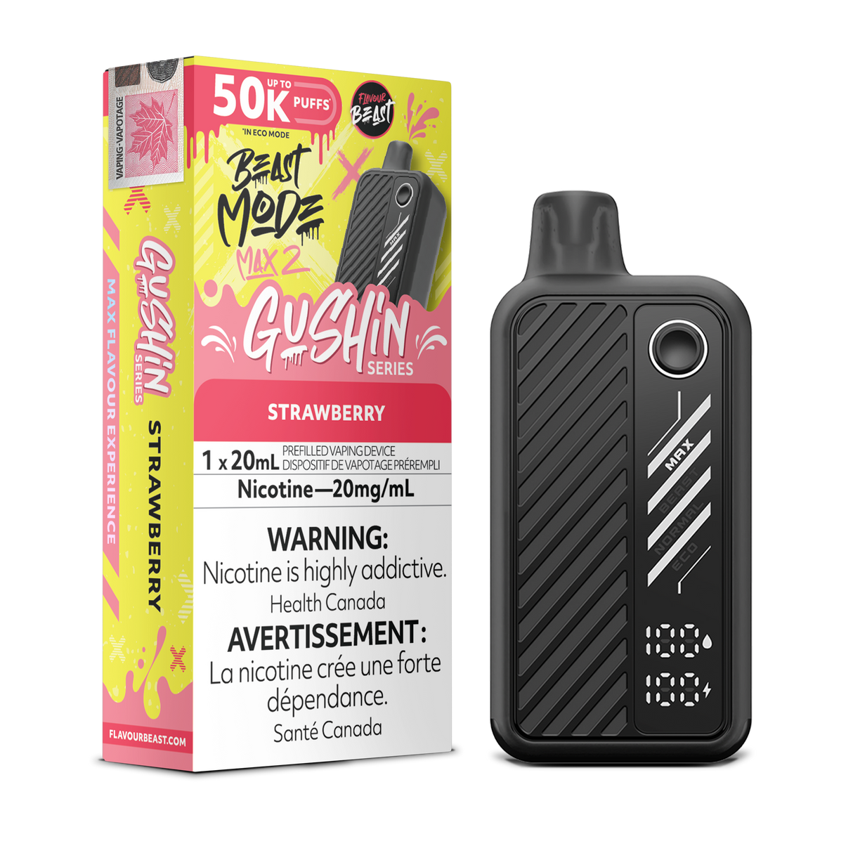 Gushin Strawberry - Flavour Beast BeastMode Max 2 Disposable Vape - 50,000 Puffs - 20mL E-Liquid - 20mg Nicotine