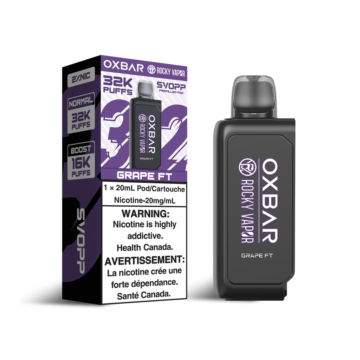 Oxbar Svopp Rocky Vapor 32K Pod - Grape FT Flavor - 20ml, 20mg/ml Nicotine