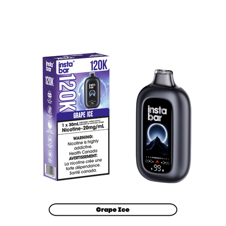  INSTA BAR 120K Disposable Vape Grape Ice with up to 120,000 puffs and dual mesh coil in Canada
