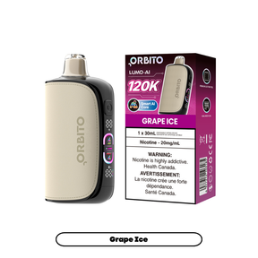 ORBITO LUMO-AI 120K Disposable Vape Grape Ice disposable vape with 120,000 puffs and mega screen in Canada