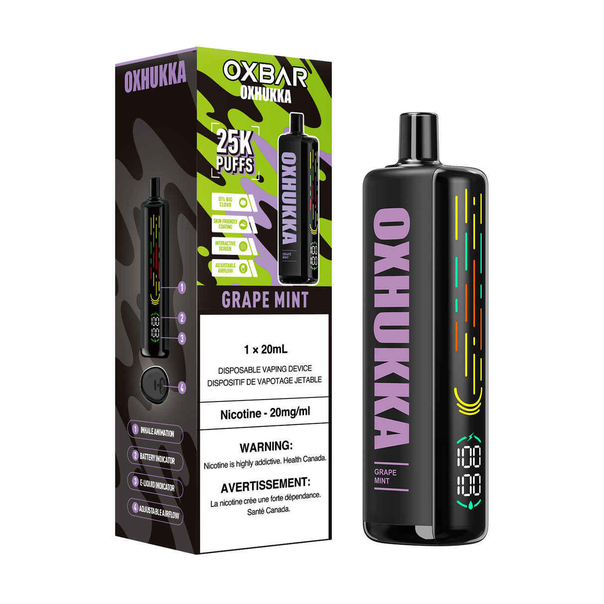 Grape Mint OXBAR OXHUKKA 25000 Puffs Disposable Vape 20ml