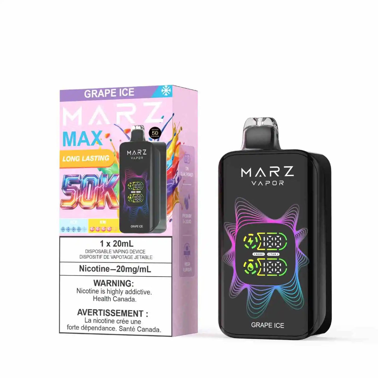 Grape Ice MARZ Max 50K Disposable Vape with sweet grape flavour and a cool ice finish