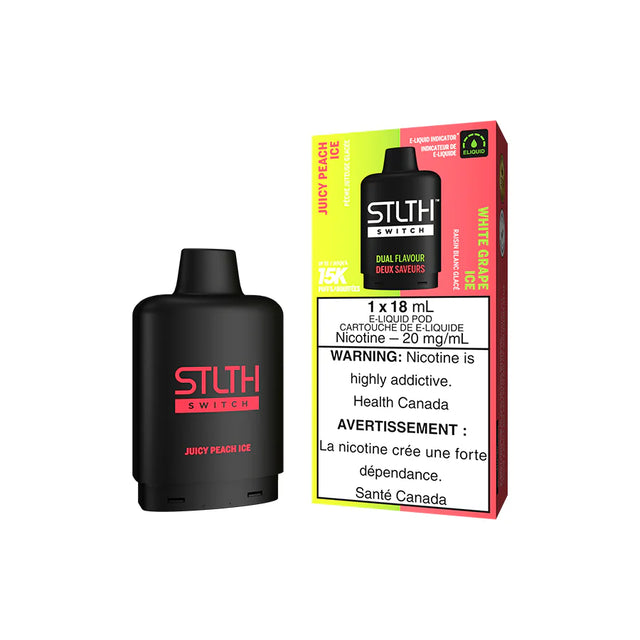 STLTH SWITCH Pod - Juicy Peach Ice and White Grape Ice Dual FLavour Disposable Vape Pod 15k Puffs