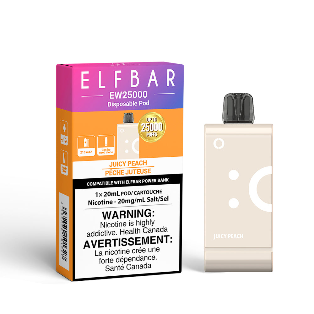 Elfbar EW 25k Disposable Pod Juicy Peach 20ml, 20mg/ml nicotine strength, up to 25000 puffs.