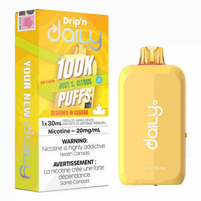 Just S Citrus Drip’n Daily 30mL Disposable Vape with citrus flavour and 100,000 puffs