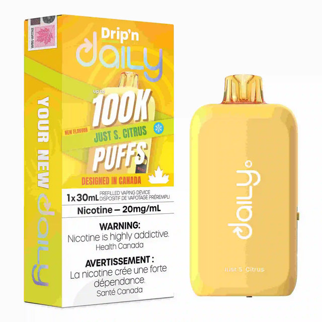 Just S Citrus Drip’n Daily 30mL Disposable Vape with citrus flavour and 100,000 puffs