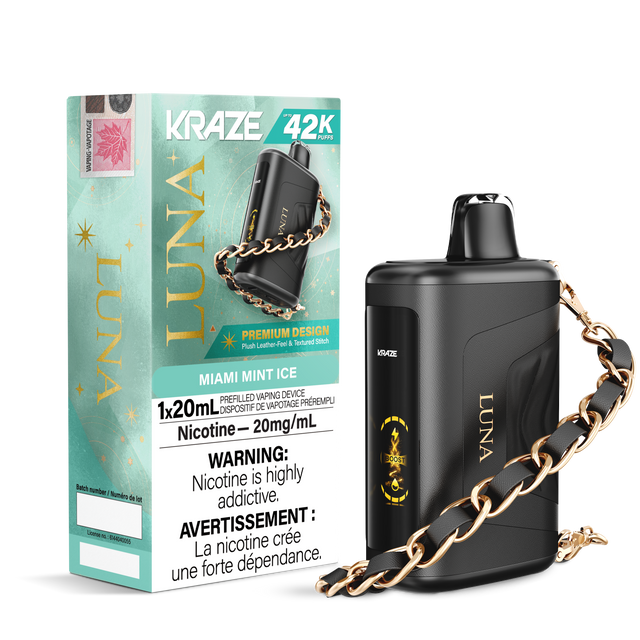 Miami Mint Ice - 42000 puffs - 20mg/ml nicotine strength - 20ml e-juice - KRAZE LUNA Disposable Vape 42K