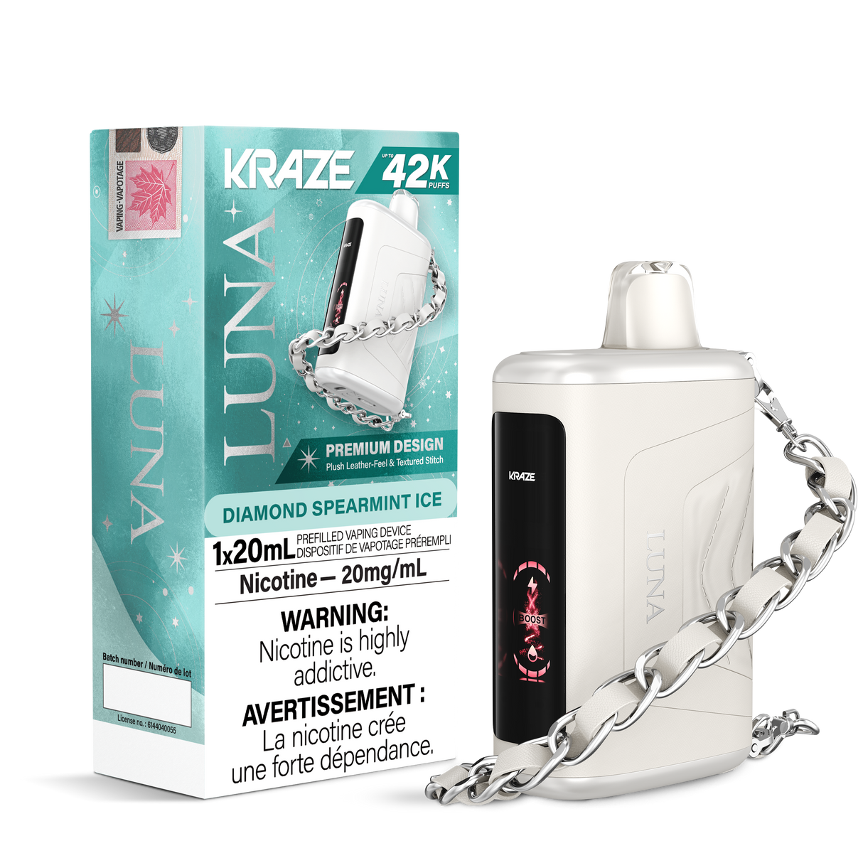 Diamond Spearmint Ice - KRAZE Luna 42K Disposable Vape 42,000 Puffs, 20mg/ml