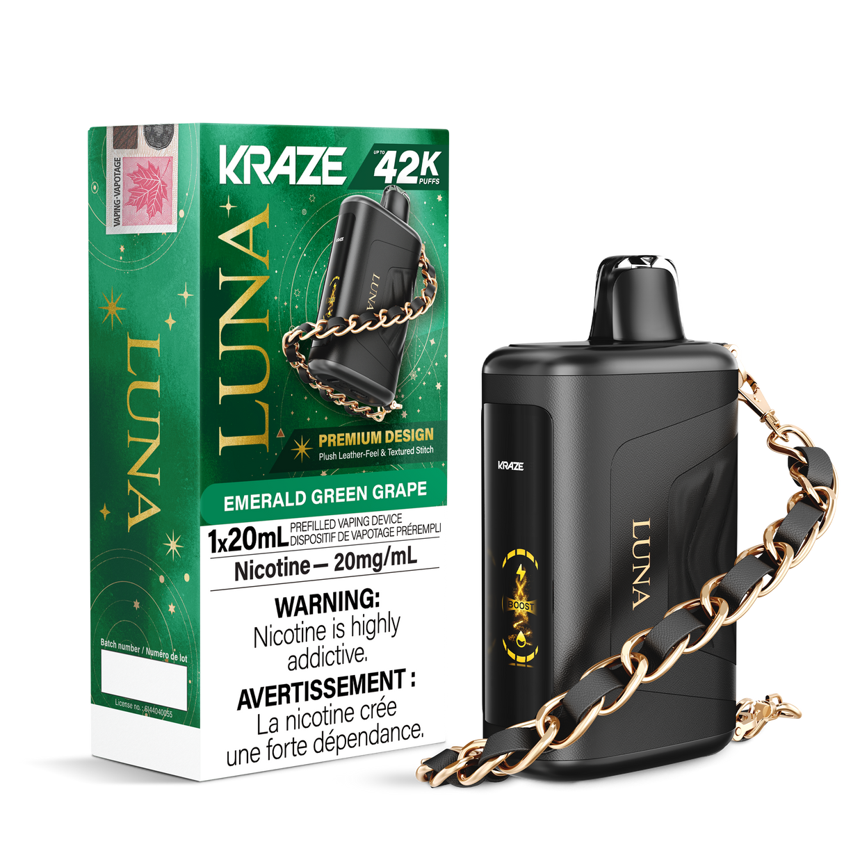 Emerald Green Grape - KRAZE Luna 42K Disposable Vape 42,000 Puffs, 20mg/ml