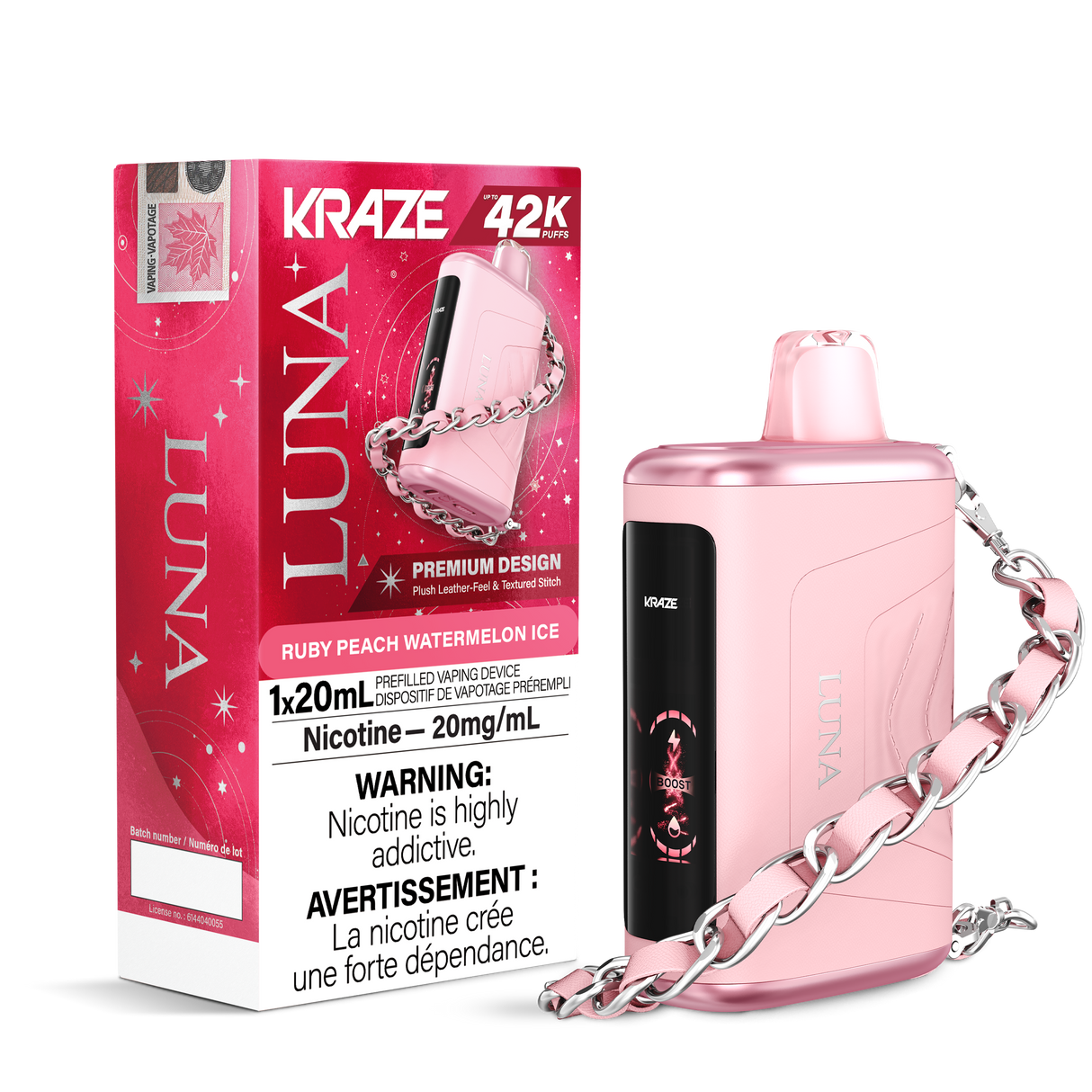 Ruby Peach Watermelon Ice - KRAZE Luna 42K Disposable Vape 42,000 Puffs, 20mg/ml