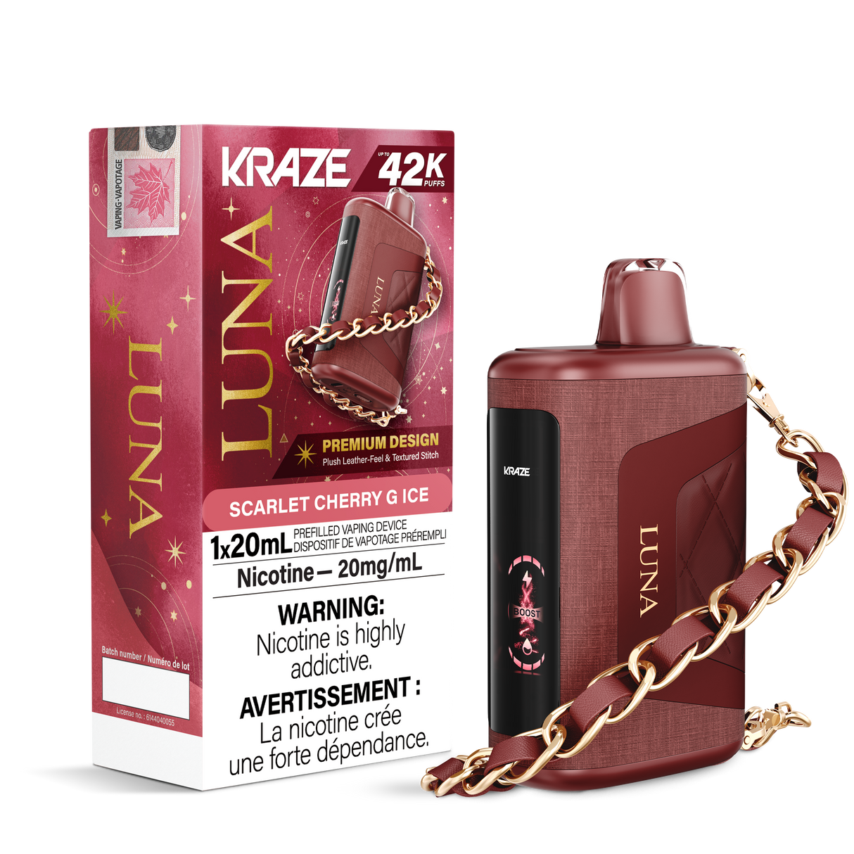 Scarlet Cherry G Ice - KRAZE Luna 42K Disposable Vape 42,000 Puffs, 20mg/ml