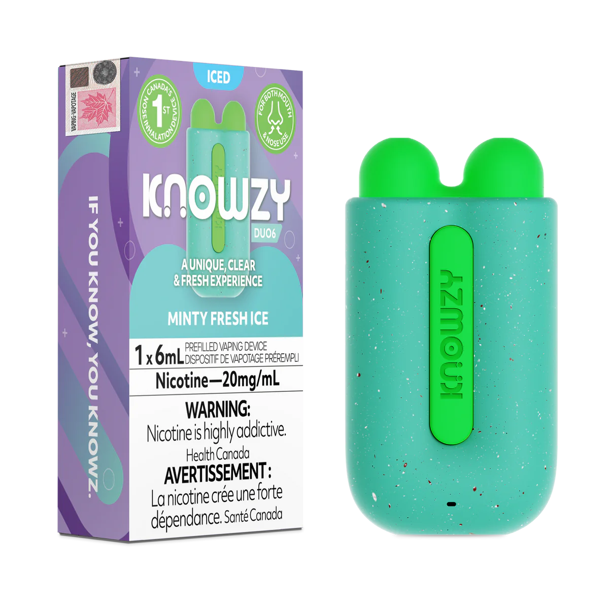 Knowzy-Duo6-Minty-Fresh-Ice 6ml 20mg/ml Prefilled Vaping Nose Inhalation Device