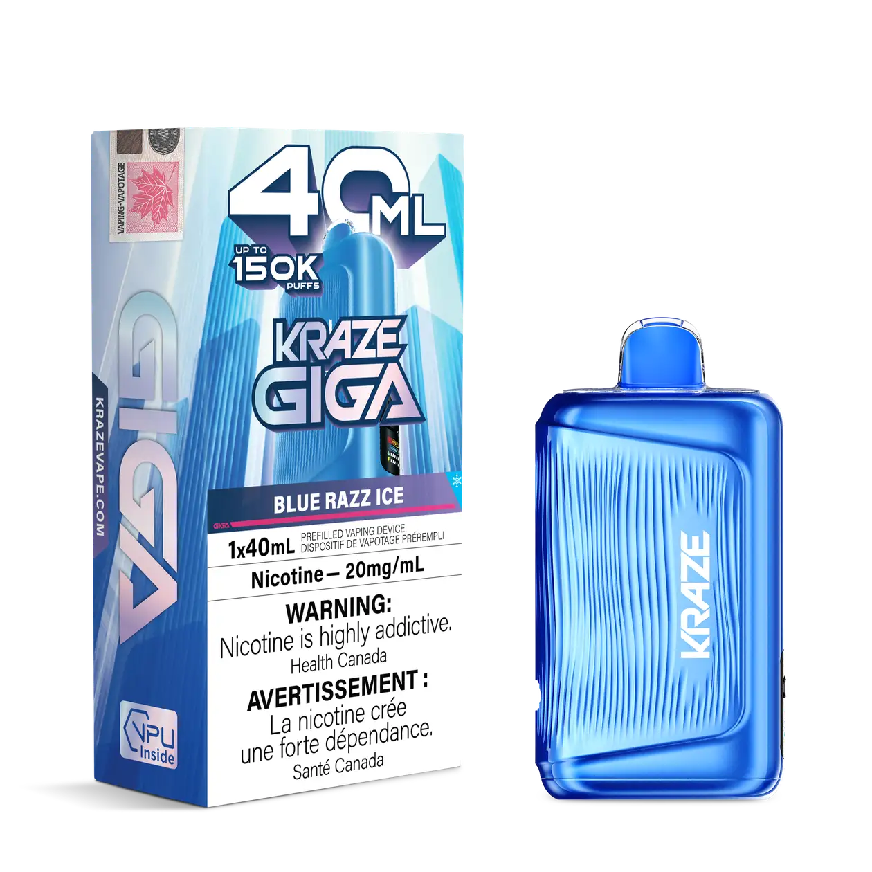 Blue Razz Ice Kraze Giga 150K Disposable Vape 40mL 