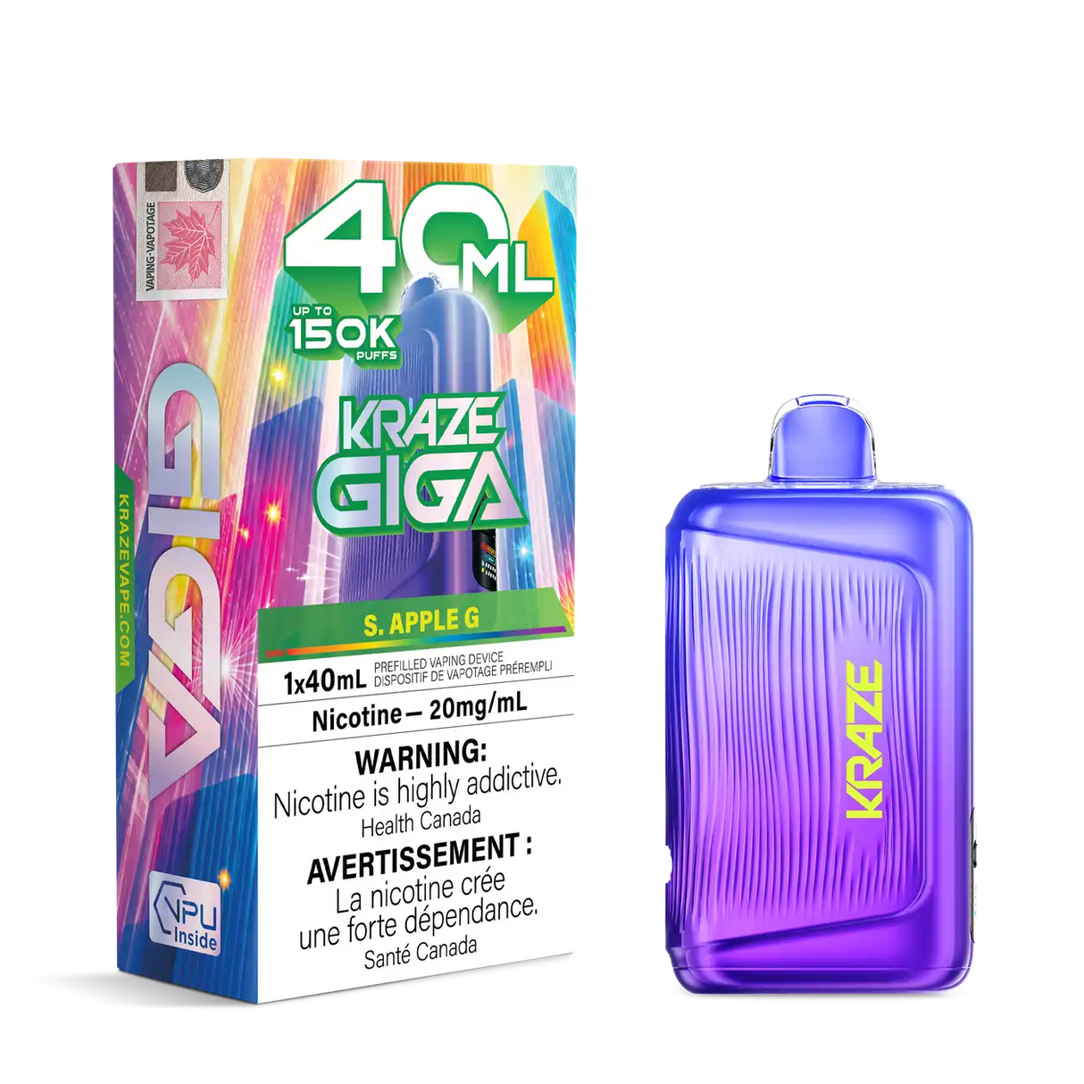 S. Apple G Kraze Giga 150K Disposable Vape 40mL 