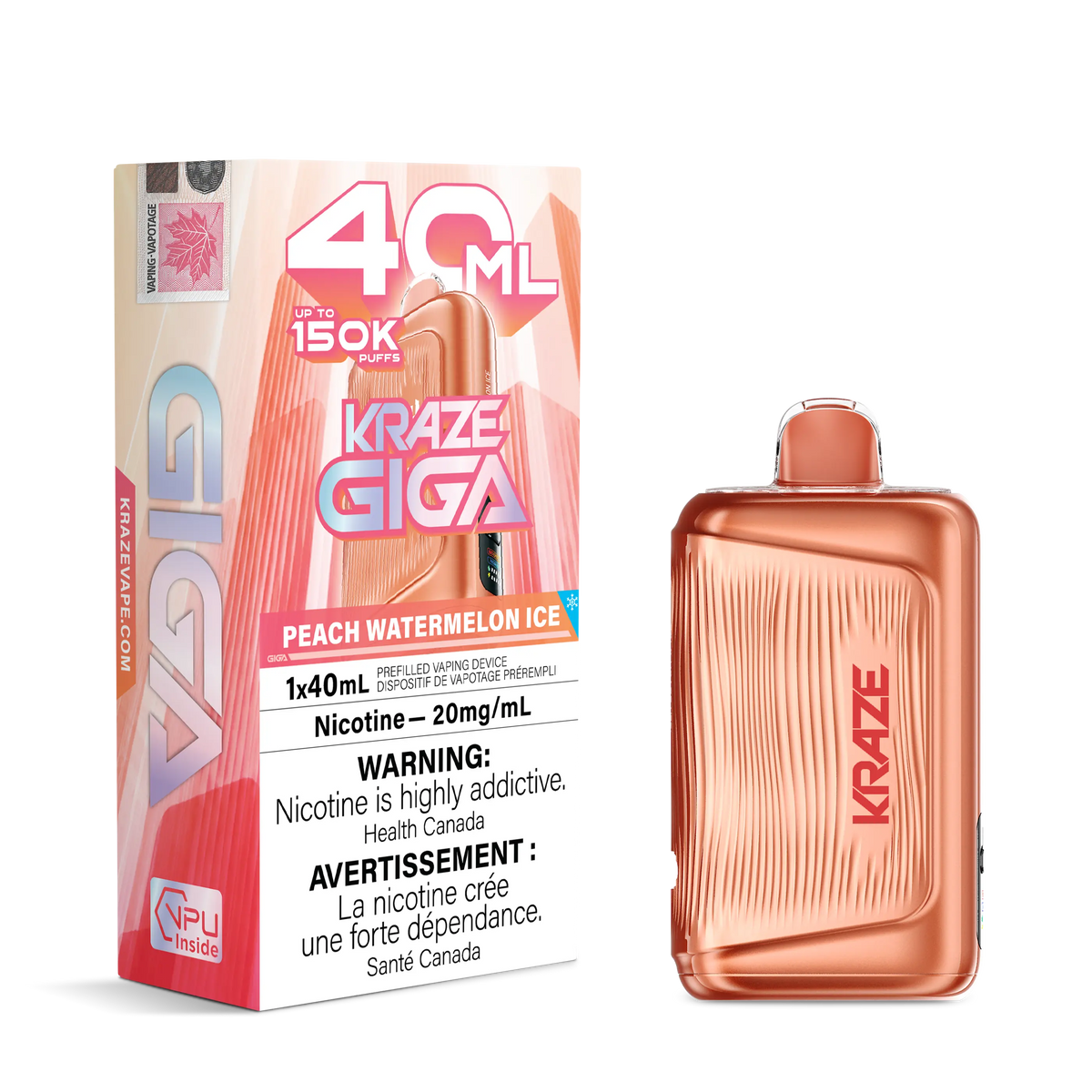 Peach Watermelon Ice Kraze Giga 150K Disposable Vape 40mL