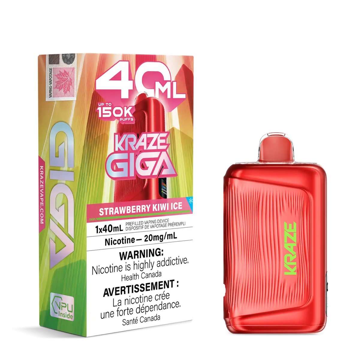 Strawberry Kiwi Ice Kraze Giga 150K 150,000-Puff Disposable Vape