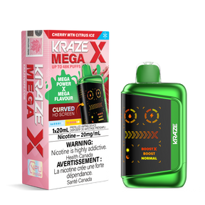 KRAZE MEGA X 48K Disposable Vape Cherry MTN Citrus Ice with cherry and citrus blend, 48,000 puffs, dual mesh coil and Boost X mode
