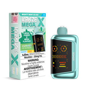KRAZE MEGA X 48K Disposable Vape Mighty Mint CG Ice with bold mint flavour, intense cooling ice, 48,000 puffs and sub-ohm dual mesh coil