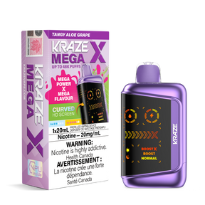 KRAZE MEGA X 48K Disposable Vape Tangy Aloe Grape with smooth grape and aloe flavour, 48,000 puffs, HD screen and adjustable airflow control