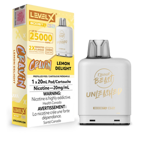 Cravin Lemon Delight Flavour Beast Unleashed Level X Boost G2 Pod - Experience zesty lemon flavor with a creamy finish and 25,000 puffs of delightful vaping.