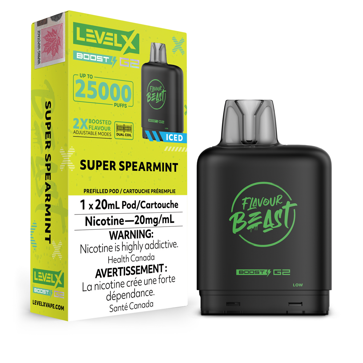 Super Spearmint Iced Flavour Beast Level X Boost G2 Pod