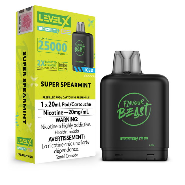 Super Spearmint Iced Flavour Beast Level X Boost G2 Pod