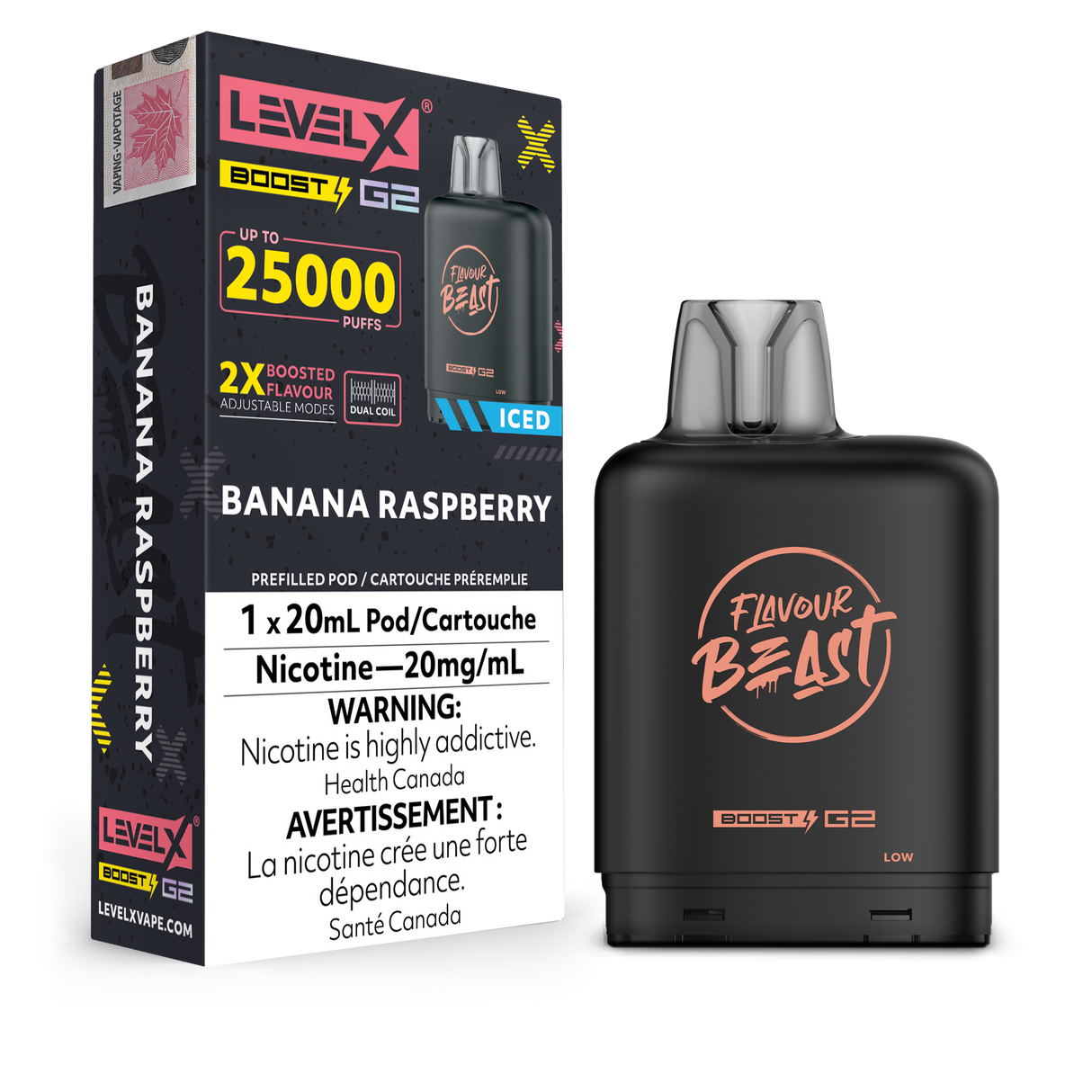 Banana Raspberry Ice - Level X Flavour Beast Boost G2 Pod 25K Puffs, 20mg/ml