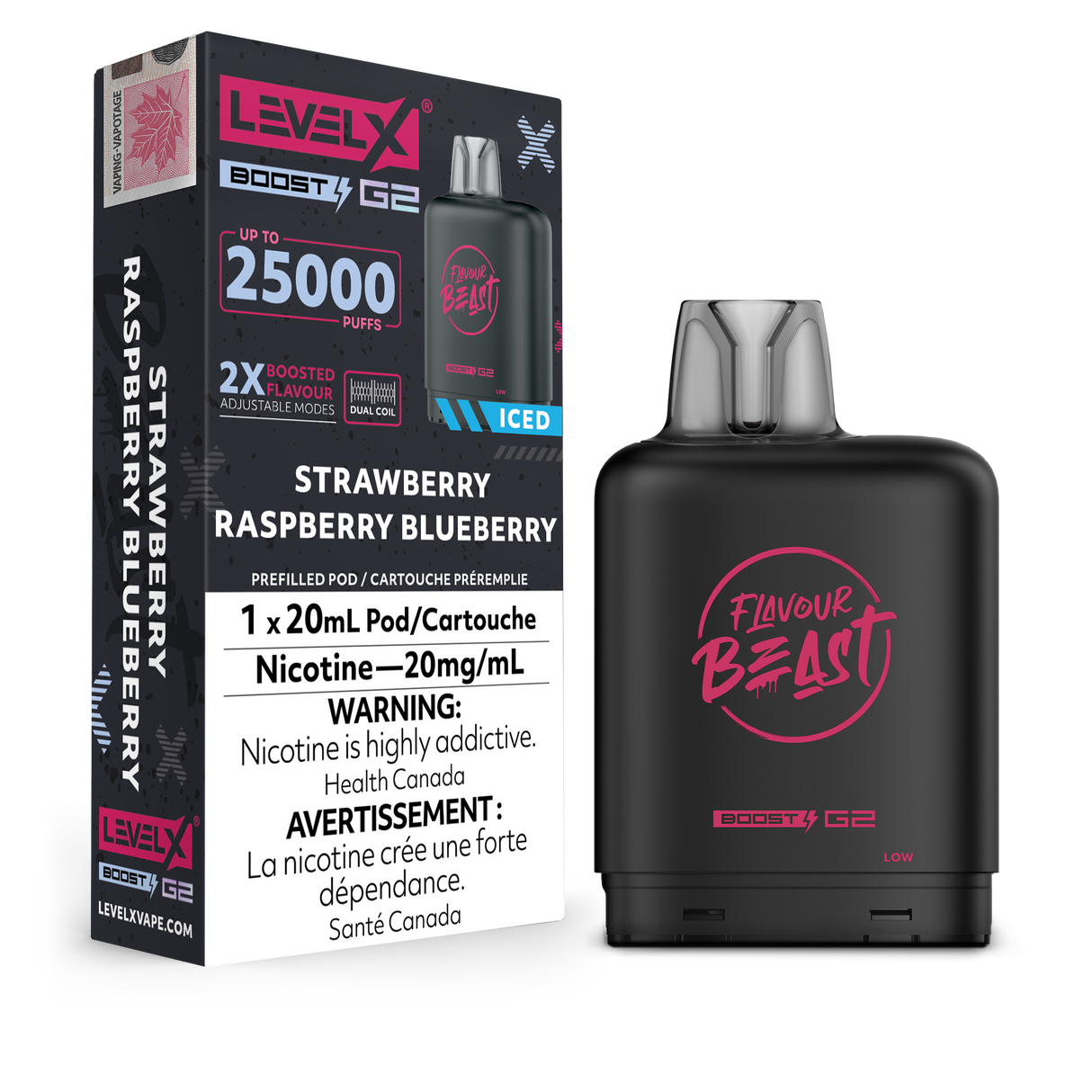 Strawberry Raspberry Blueberry Ice - Level X Flavour Beast Boost G2 Pod 25K Puffs, 20mg/ml