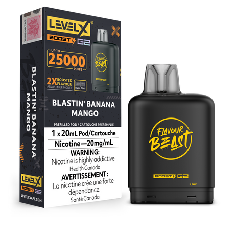 Blastin Banana Mango - Flavour Beast 25k Level X Boost G2 Pod - 25000 puffs - 20ml e-liquid - 20mg/ml nicotine