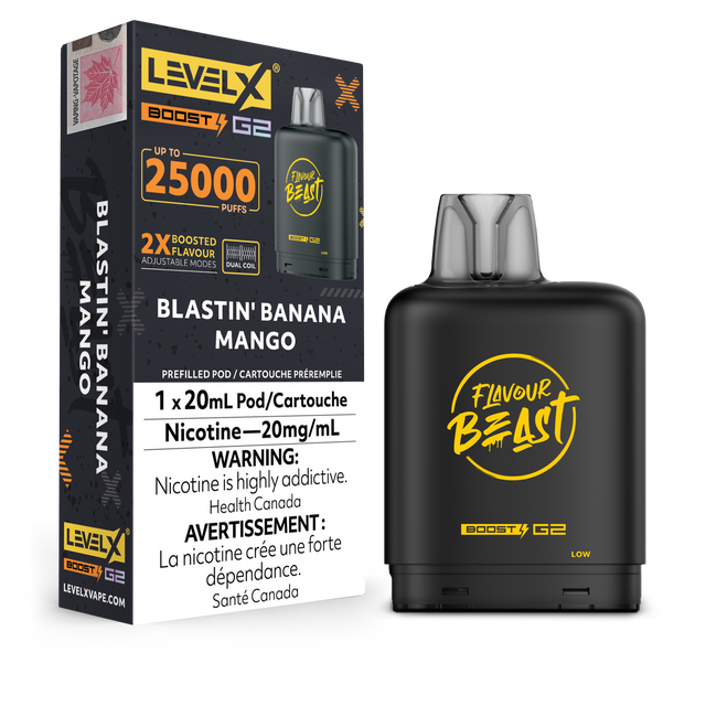 Blastin Banana Mango - Flavour Beast 25k Level X Boost G2 Pod - 25000 puffs - 20ml e-liquid - 20mg/ml nicotine