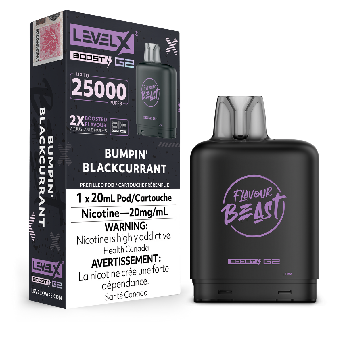 Bumpin Blackcurrant - Flavour Beast 25k Level X Boost G2 Pod - 25000 puffs - 20ml e-liquid - 20mg/ml nicotine