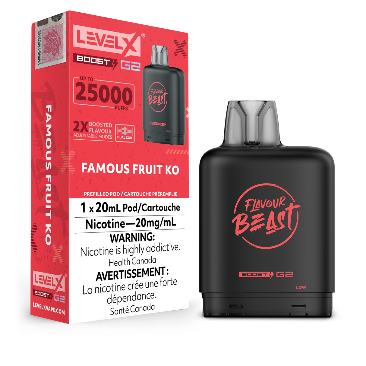 Famous Fruit KO - Flavour Beast 25k Level X Boost G2 Pod - 25000 puffs - 20ml e-liquid - 20mg/ml nicotine