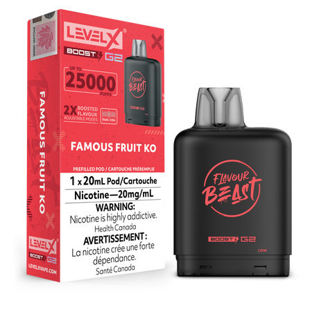 Famous Fruit KO - Flavour Beast 25k Level X Boost G2 Pod - 25000 puffs - 20ml e-liquid - 20mg/ml nicotine