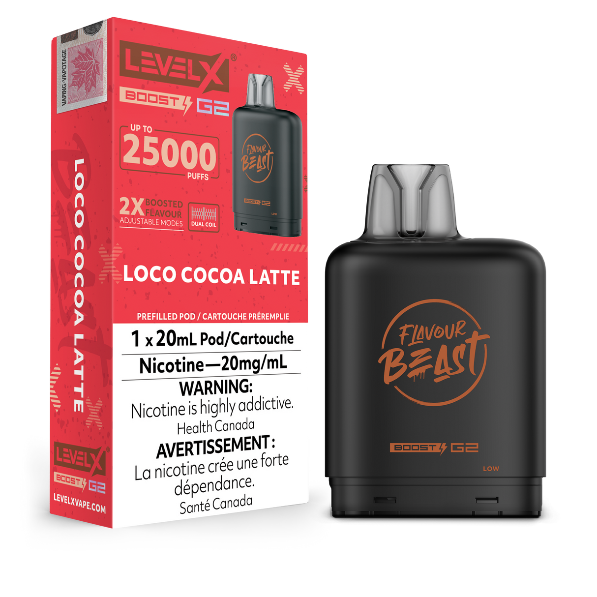 Loco Cocoa Latte - Flavour Beast 25k Level X Boost G2 Pod - 25000 puffs - 20ml - 20mg/ml nicotine