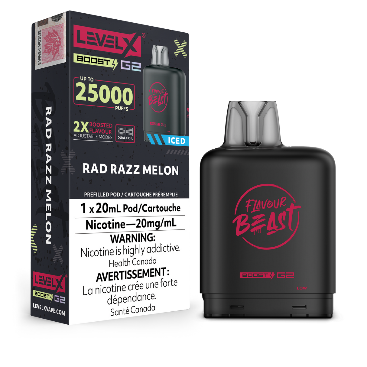 Rad Razz Melon - Flavour Beast 25k Level X Boost G2 Pod - 25000 puffs - 20ml - 20mg/ml nicotine