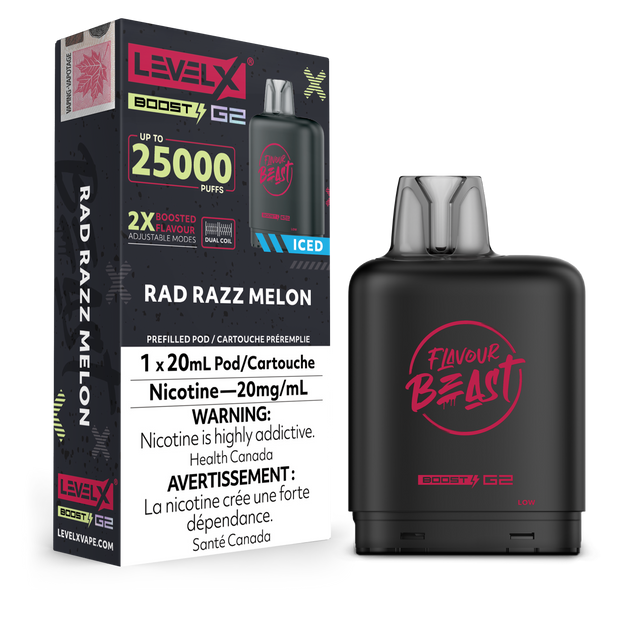 Rad Razz Melon - Flavour Beast 25k Level X Boost G2 Pod - 25000 puffs - 20ml - 20mg/ml nicotine