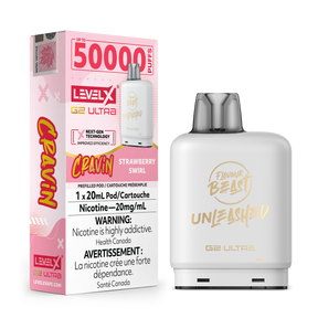 Cravin Strawberry Swirl Flavour Beast Unleashed Level X G2 Ultra Vape Pod. 20mg/ml nicotine strength and 20mL e-liquid.