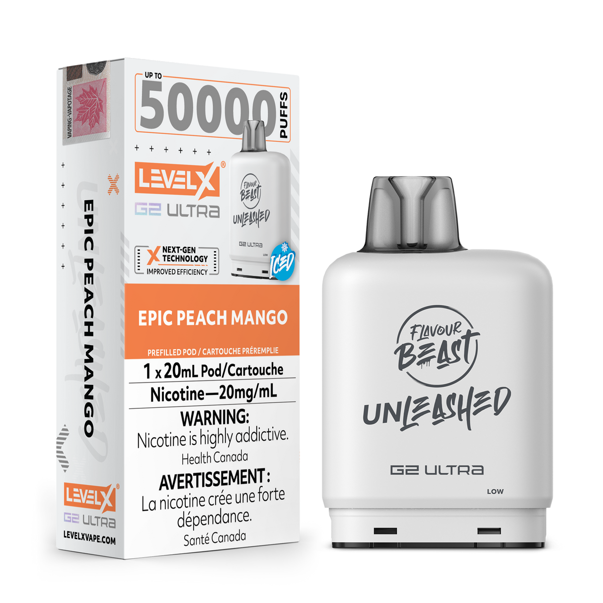 Epic Peach Mango Iced - Flavour Beast Unleashed Level X G2 Ultra 50K Pod
