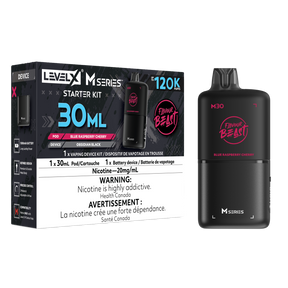 Blue Raspberry Cherry Level X M Series Starter Kit with Obsidian Black 1000mAh device and 30mL M30 pod rated up to 120K puffs