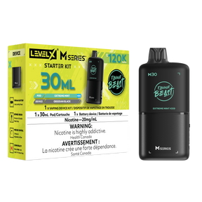 Extreme Mint Iced Level X M Series Starter Kit with 30mL M30 pod, 1000mAh Obsidian Black device and up to 120K puffs
