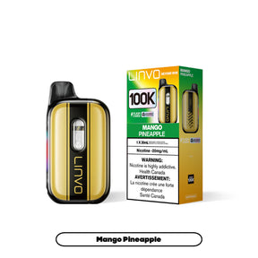 Linvo Beyond 100K Mango Pineapple 100,000 puff disposable vape with AI refill system and dual mode control