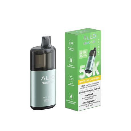 Lemon Lime Cranberry – Allo Intense NUUD 50K Disposable Vape 20 mL Clear Tank 850 mAh.